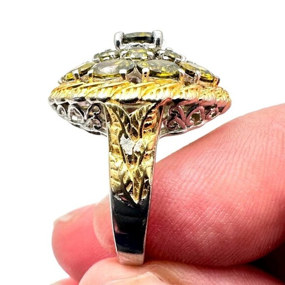 Estate Vintage Karis Green Gemstone Sterling Silver 925 Statement Ring Size 8 - Picture 7 of 11